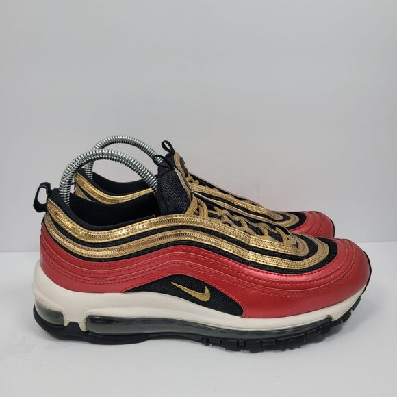 Nike Air Max 97 2019 Women's Gold Sequin Red Running Shoes CT1148-600 US Size 9 - Picture 1 of 8